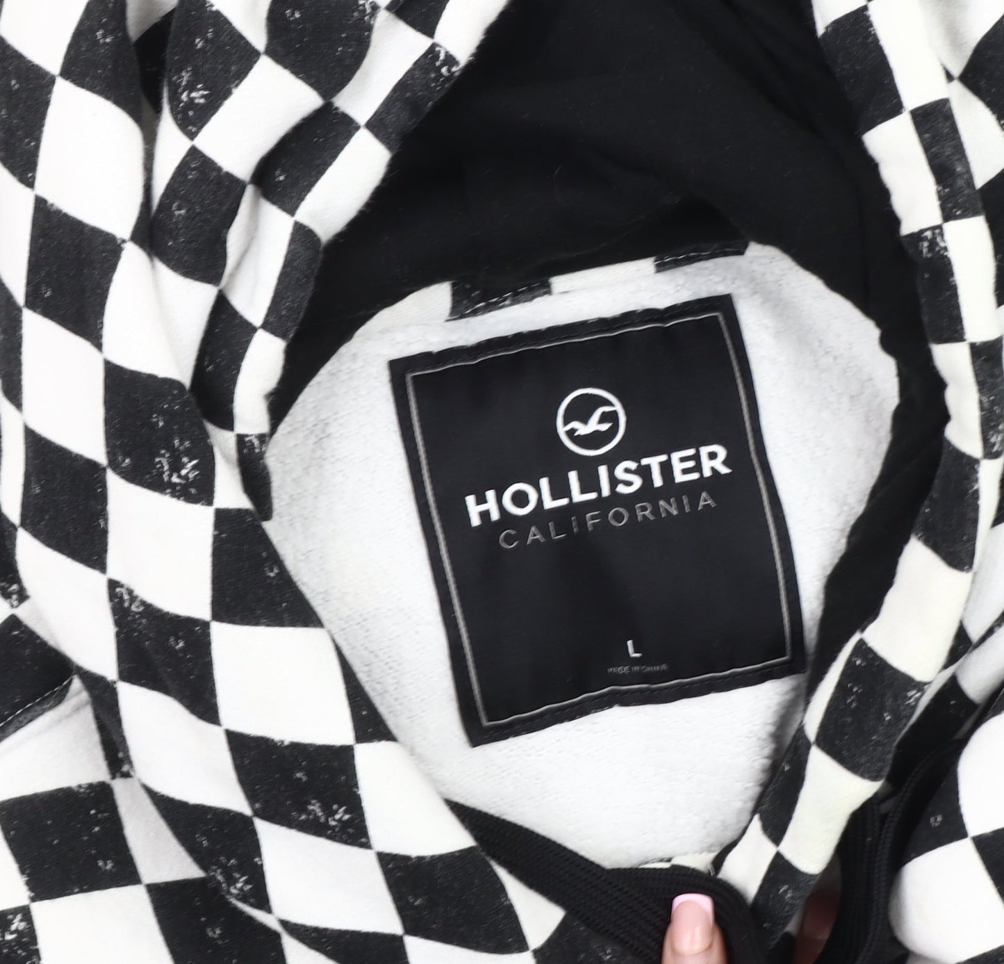 Hollister Men's Black Check Pullover Hoodie, L, Classic Style