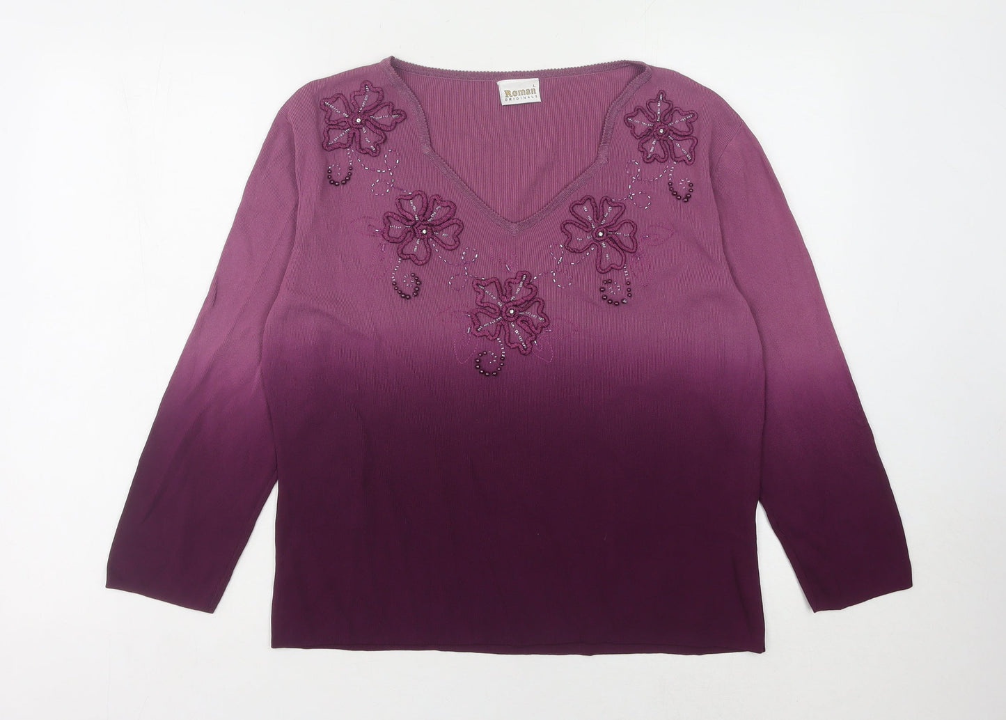 Roman Originals Women's Purple Beaded Pullover Jumper L