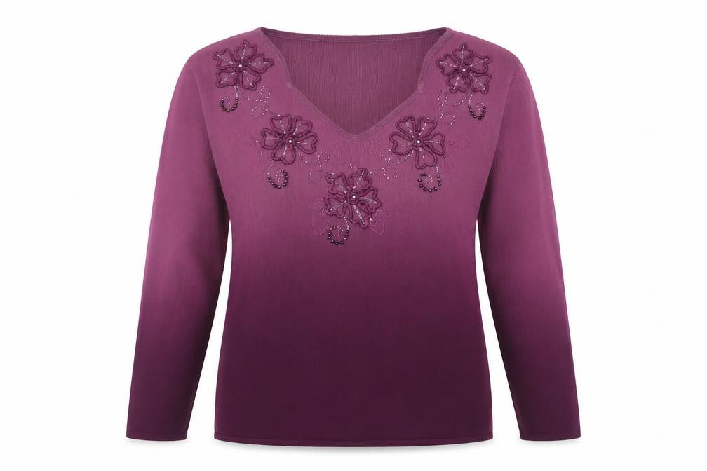 Roman Originals Women's Purple Beaded Pullover Jumper L