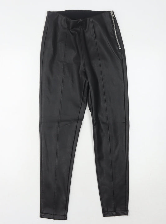 New Look Petite Black Leather Look Leggings, UK 8, Women