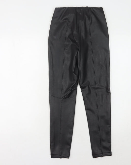 New Look Petite Black Leather Look Leggings, UK 8, Women