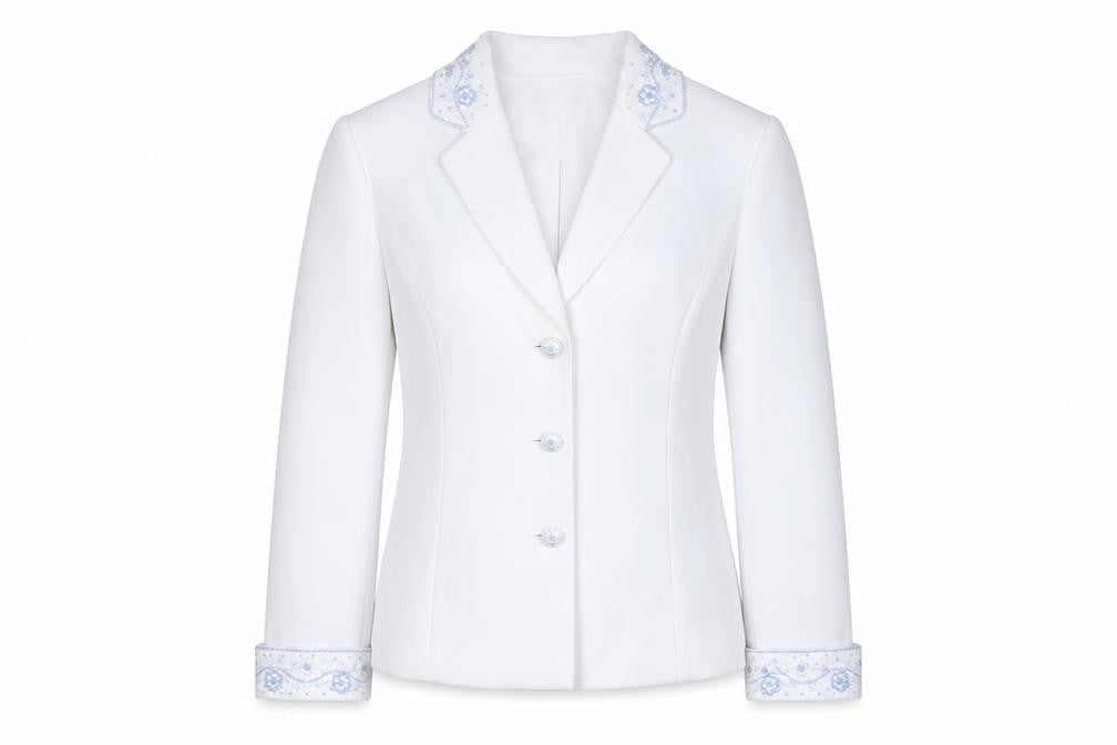 Front view of Kasper Women's White Blazer, size 4, Regular Fit, Notch Lapel