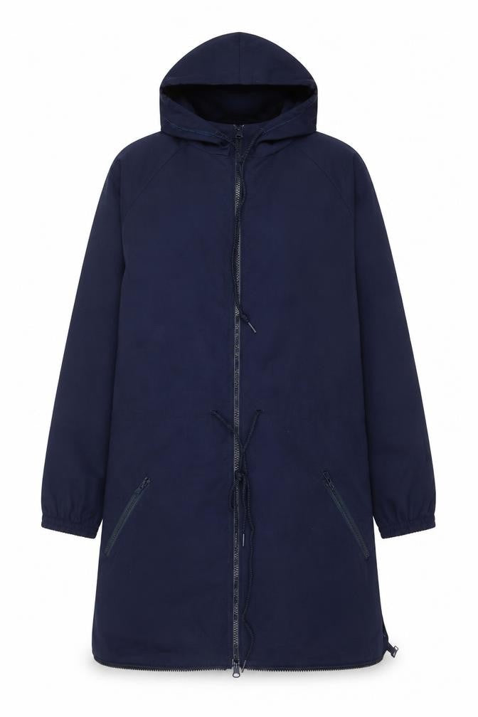 Front view of Women's Blue Parka Jacket, size S, Casual Hooded