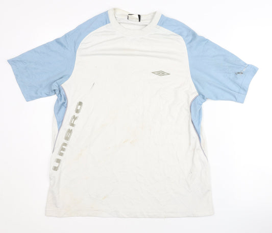 Umbro Men's White Blue Football T-Shirt Size M