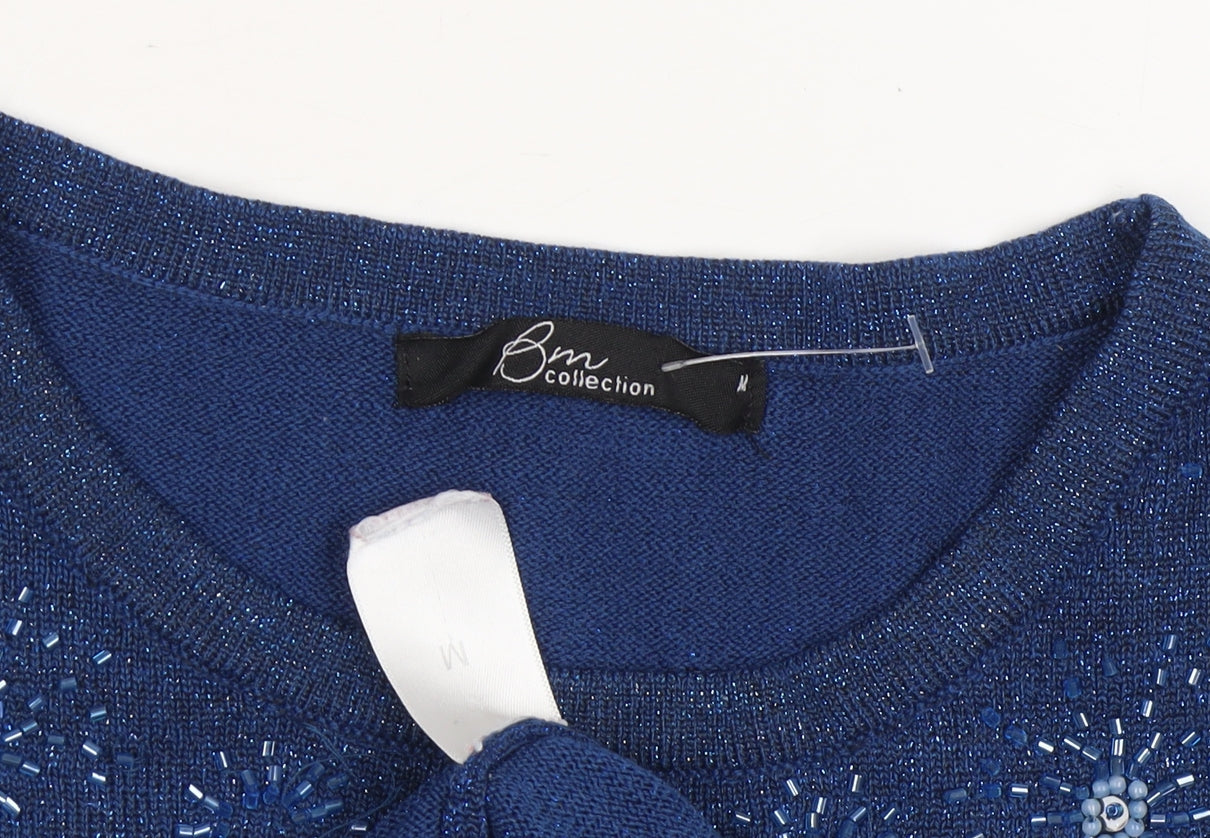 Bm Collection Women's Blue Pullover Beaded Jumper M