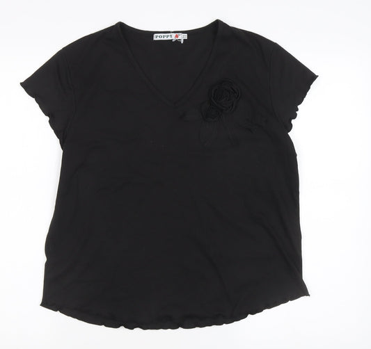 Poppy Women's Black V-Neck T-Shirt Size 18