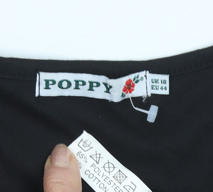 Poppy Women's Black V-Neck T-Shirt Size 18