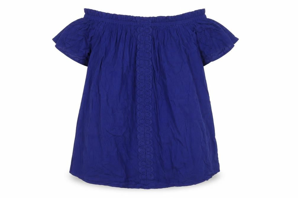 Front view of JD Williams Women's Blue Off the Shoulder Top