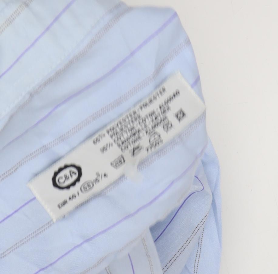 C&A Men’s Blue Striped Dress Shirt M Cotton Blend