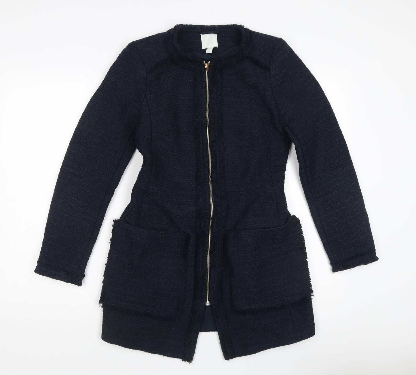 H&M Women's Blue Long Basic Coat, Size 6