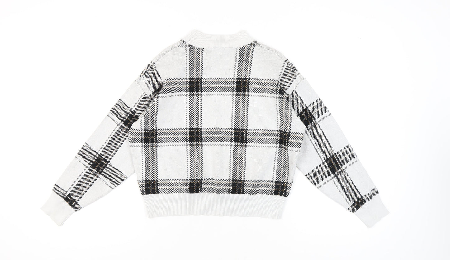 New Look Women's White Check Pullover Jumper, Size S