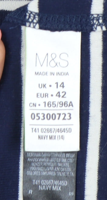 Marks and Spencer Women's Navy Striped Top, Size 14