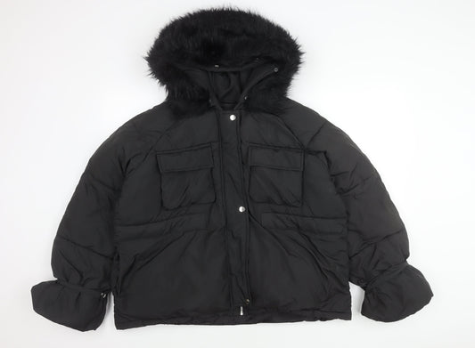 Boohoo Women's Black Puffer Jacket Size 14 - Winter Essential