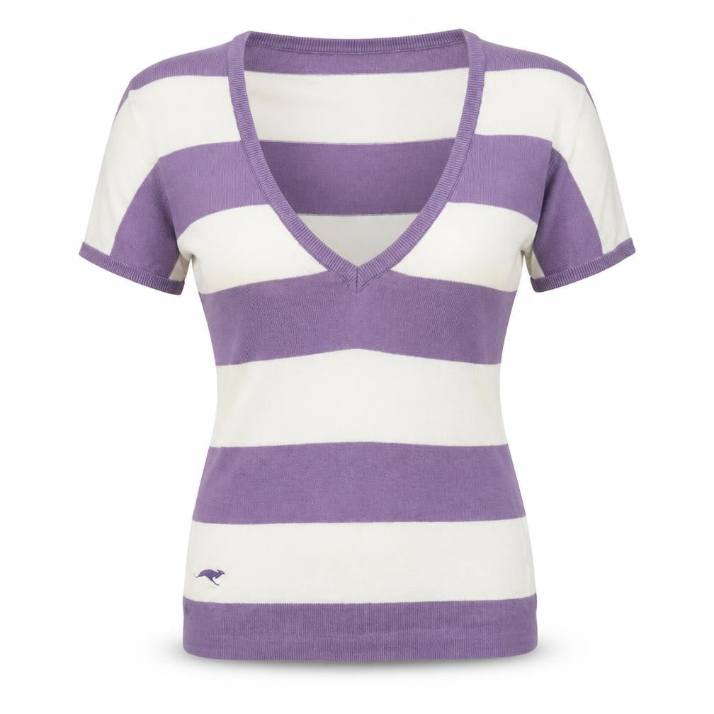 KangaROOS Women's Purple Stripe V-Neck Knit T-Shirt 10/12