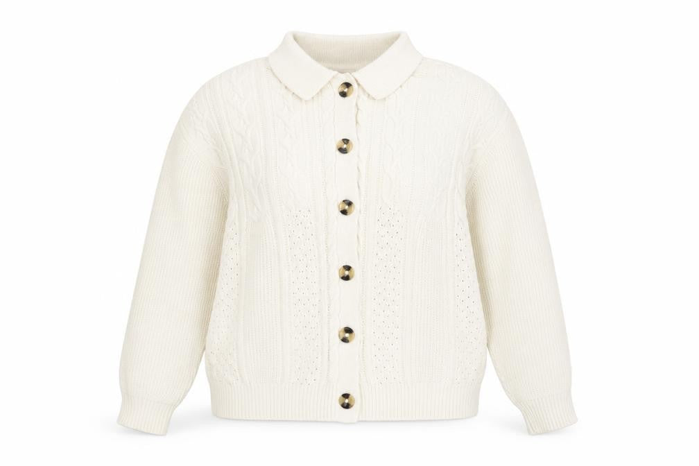 Marks and Spencer Women's White Cable-Knit Cardigan L