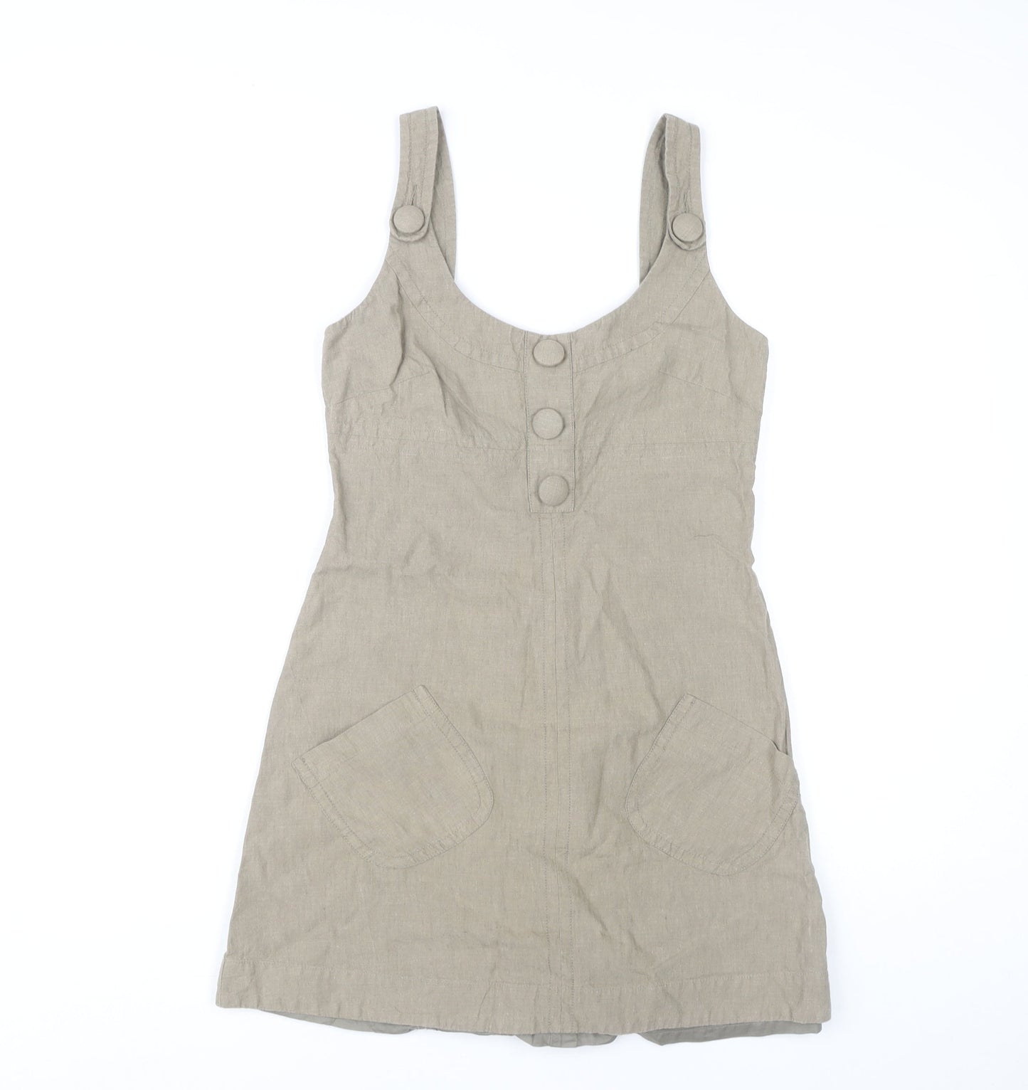Warehouse Beige Linen Cotton Pinafore Dress UK 10