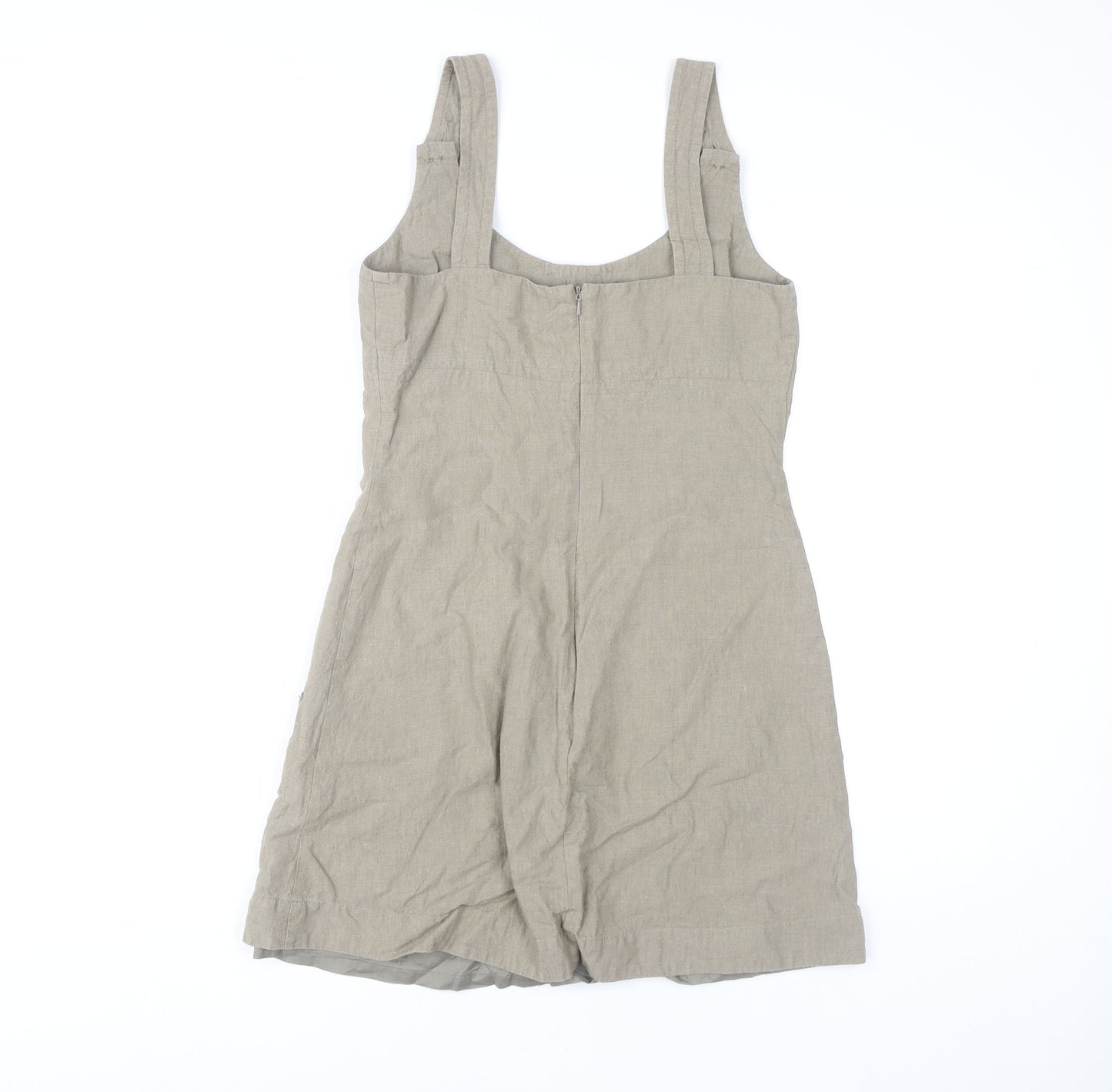 Warehouse Beige Linen Cotton Pinafore Dress UK 10