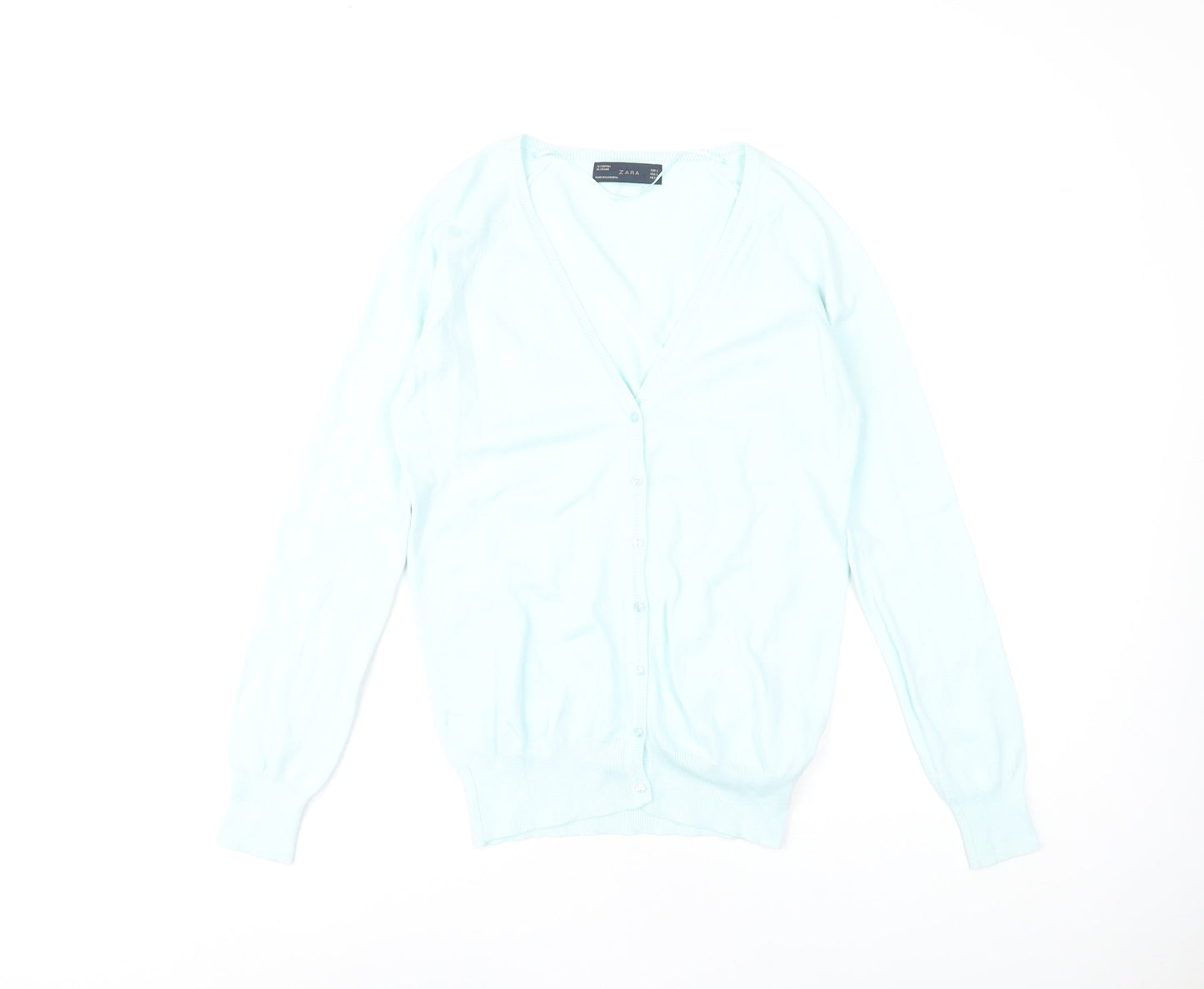 Zara Women's Blue Cardigan Size 14 Knit V-Neck