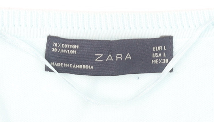 Zara Women's Blue Cardigan Size 14 Knit V-Neck