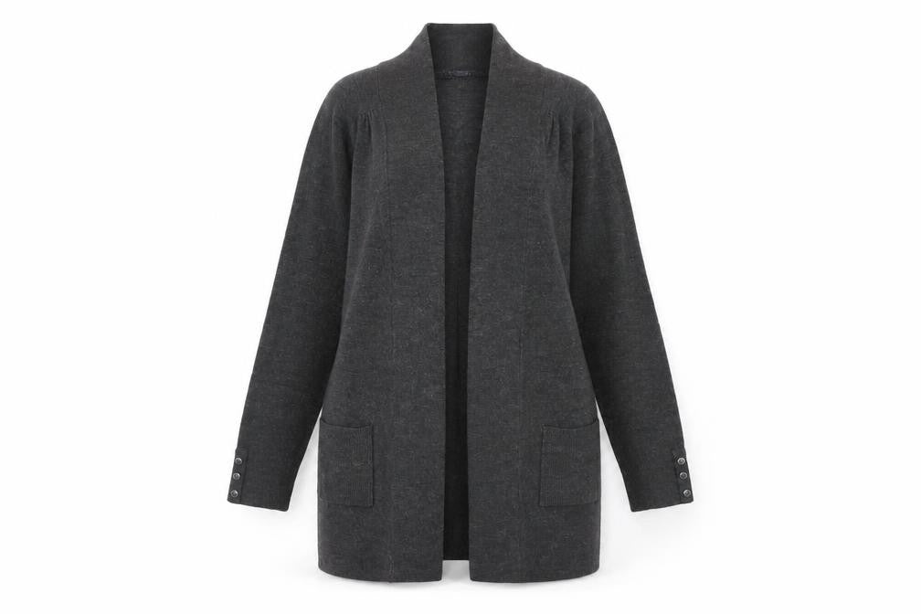 Front view of Marks & Spencer Women's Grey Open Front Cardigan, size 12