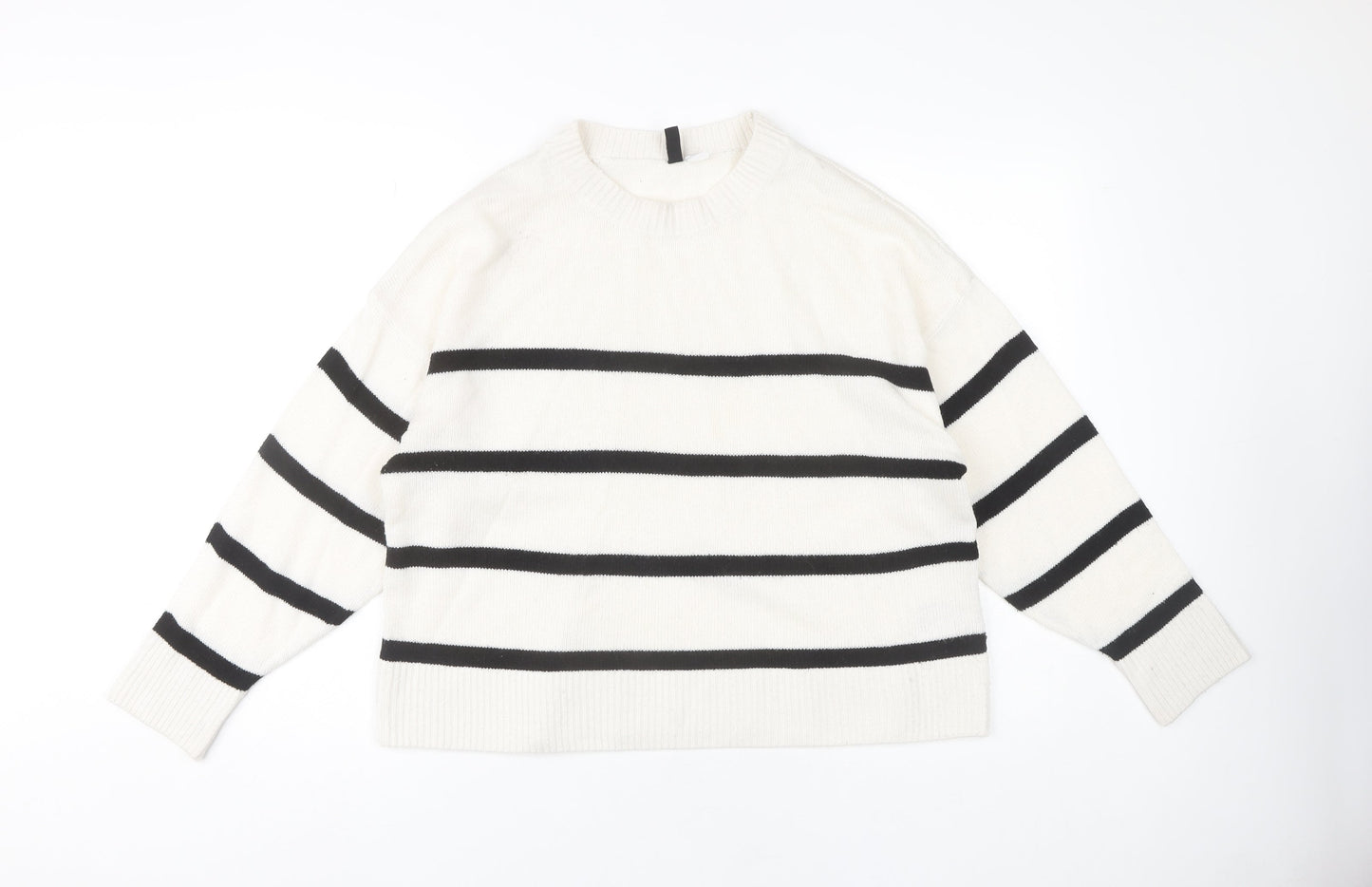 H&M Women's White Striped Pullover Jumper M