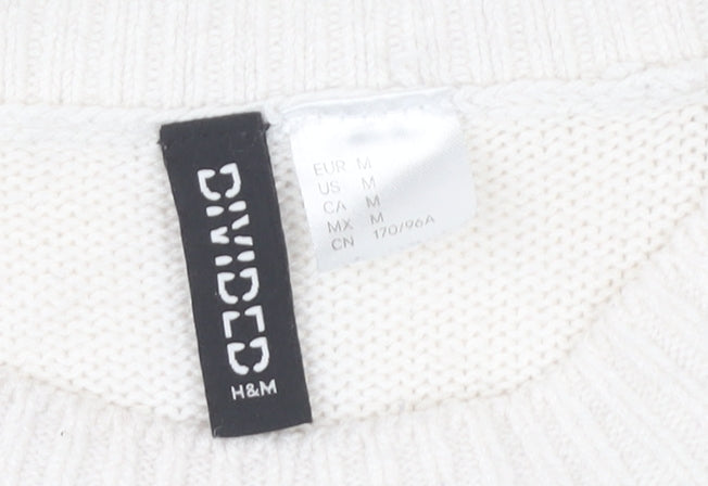 H&M Women's White Striped Pullover Jumper M