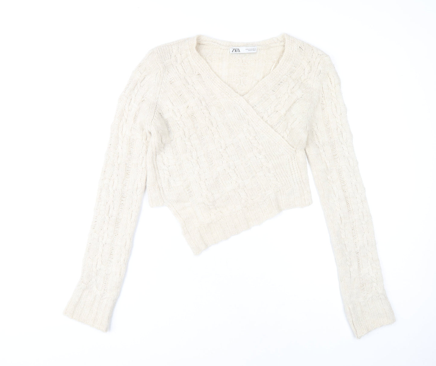 Zara Women Ivory Cable-Knit Jumper M Acrylic Polyamide