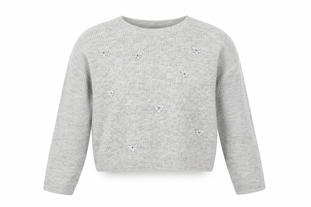 New Womens Look Grey Crew Neck Pullover Jumper, L