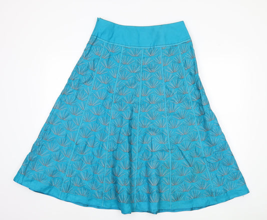 Monsoon Women's Blue A-Line Skirt, Size 10, Embroidered