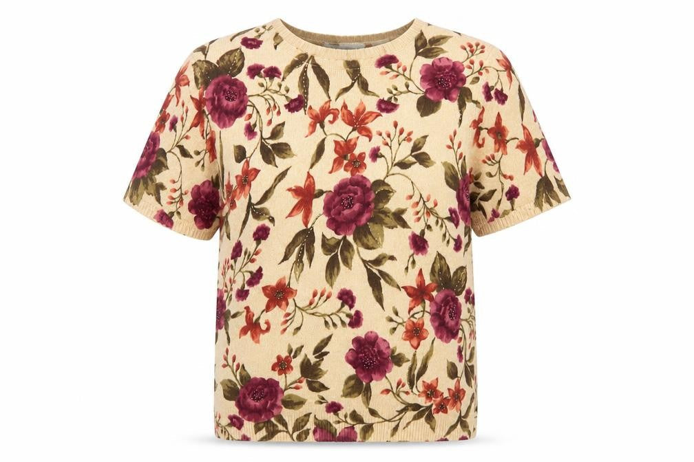 Front view of Alfred Dunner Women’s Beige Floral jumper S