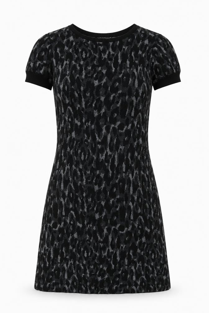Chiaramente Women's Black Animal Print Knit Dress