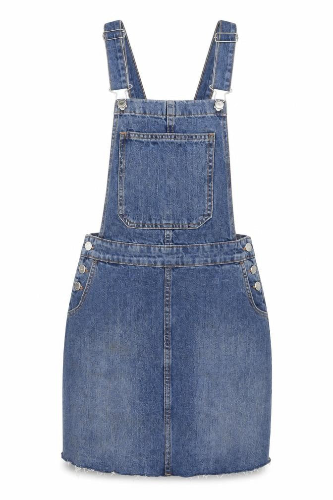Front view of F&F Women's Blue Denim Pinafore Dress, size 8