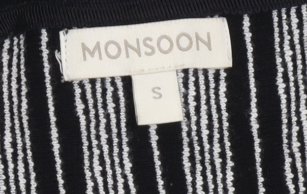 Monsoon Women A-Line Black Striped Dress S