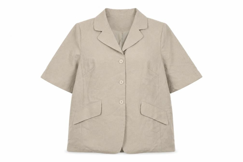 Front view of Essence Women's Beige Blazer, size 18