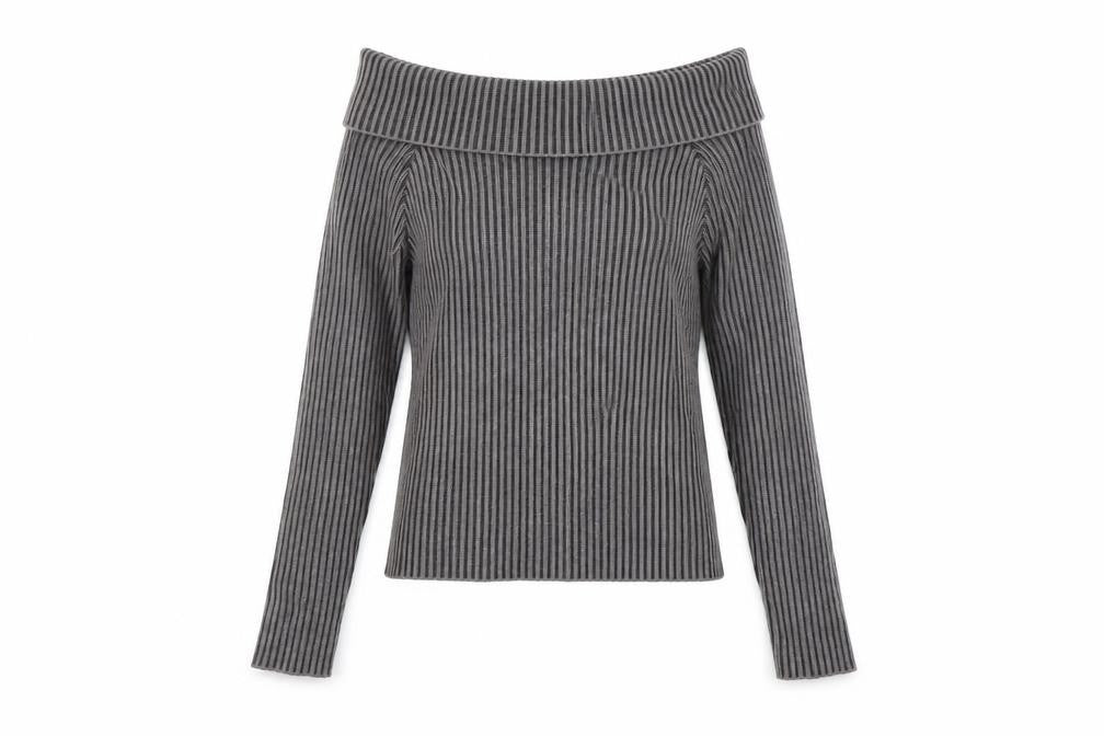 Front view of Pink Vanilla Women's Grey Cowl Neck Striped Jumper M