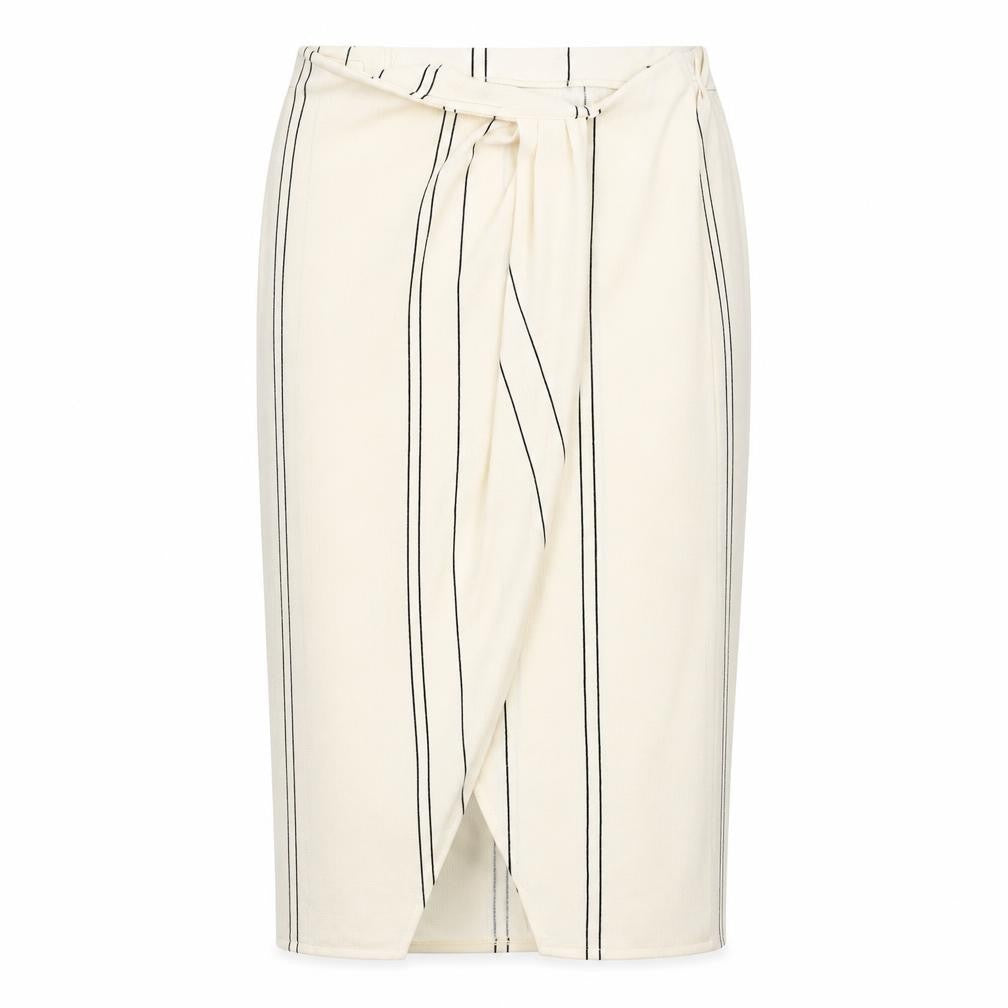 Front view of H&M Women's Ivory Striped Pencil Skirt, size 14