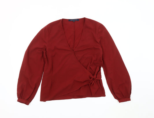 French Connection Red Wrap Long Sleeve Blouse, Size 10