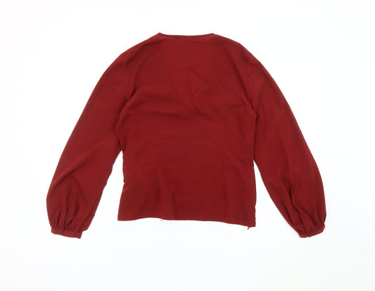 French Connection Red Wrap Long Sleeve Blouse, Size 10
