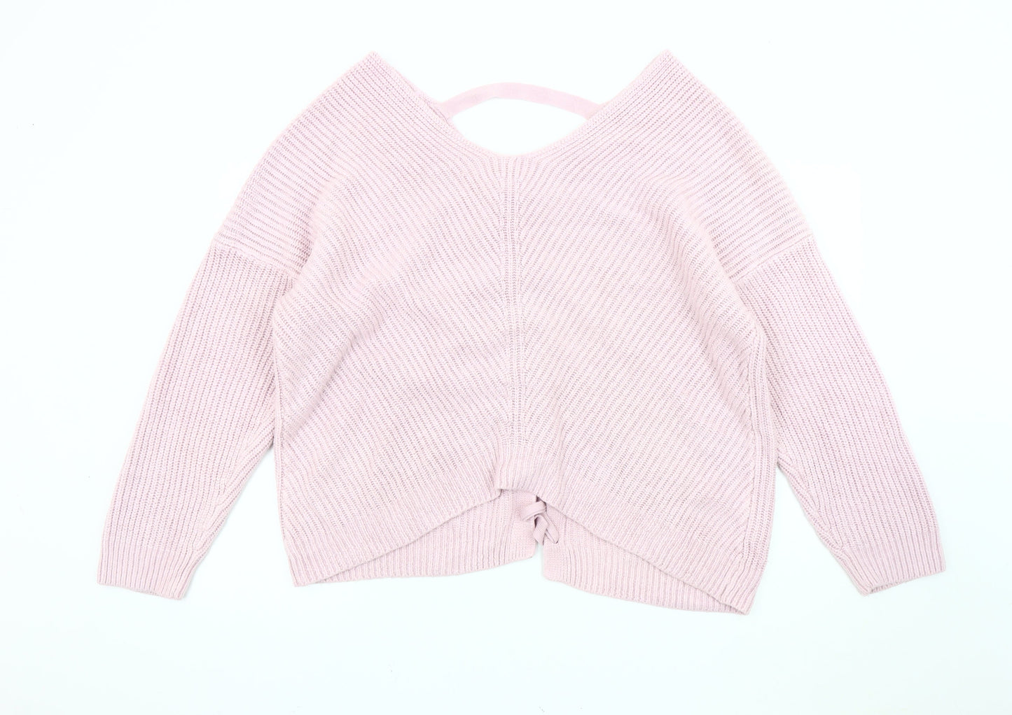New Look Women's Pink Chunky Knit V-Neck Jumper L