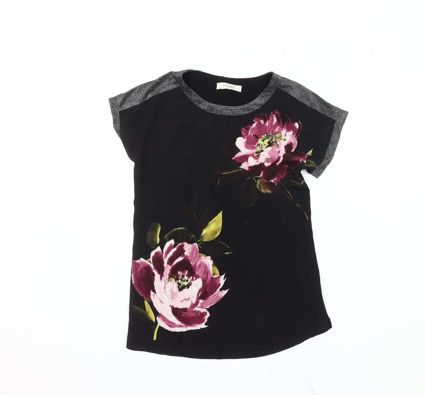 Oasis Women's Black Floral XS Short Sleeve Top