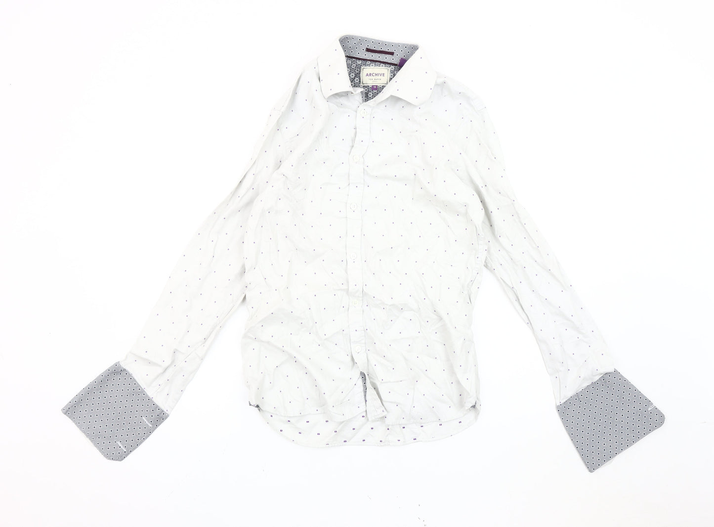 Ted Baker Men's White Geometric Long Sleeve Shirt, Size 15