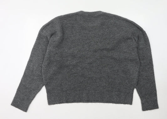 boohooMAN Men's Grey Knit Pullover Jumper L