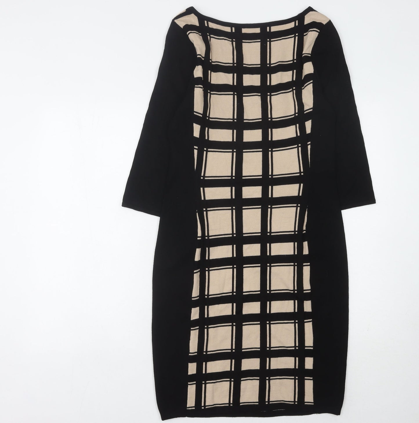 Phase Eight Women's Black Beige Check Shift Dress Size 12