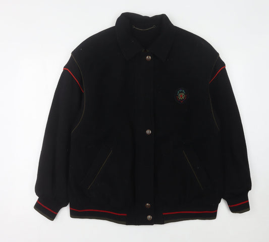 Biaslier Men's Black Varsity Jacket, Size 40, Wool Blend