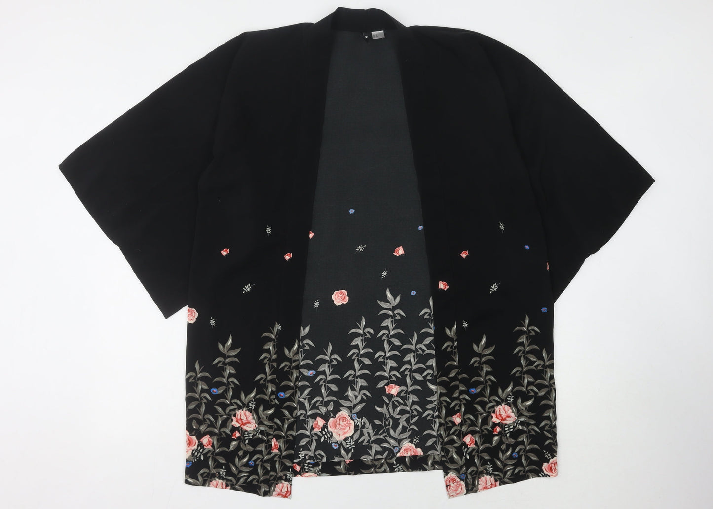 H&M Women's Black Kimono Floral Embroidered Small