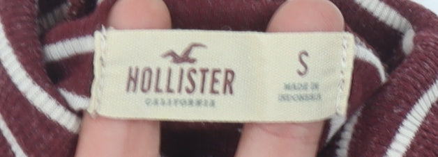 Hollister Women's Red Striped Roll Neck Jumper, Size S