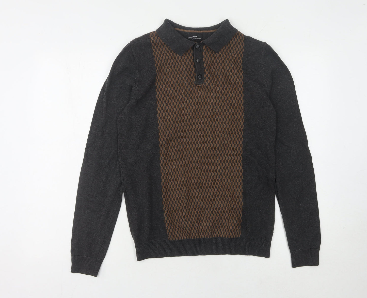 Next Men's Black Geometric Knitted Polo - Small