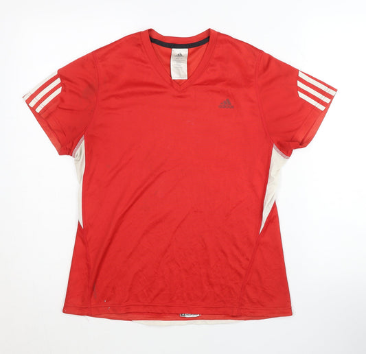 Adidas Women's Red V-Neck Activewear Top Size 16