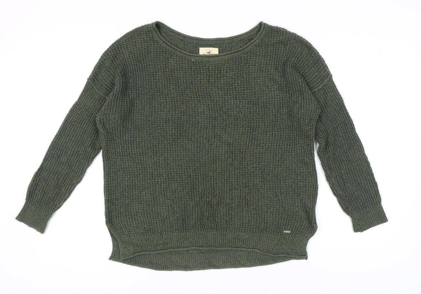 Hollister Women's Green Waffle Knit Jumper M