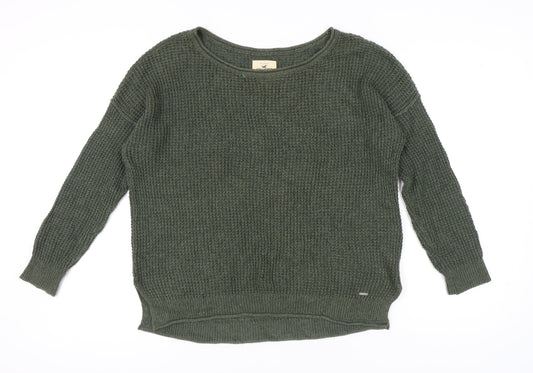 Hollister Women's Green Waffle Knit Jumper M